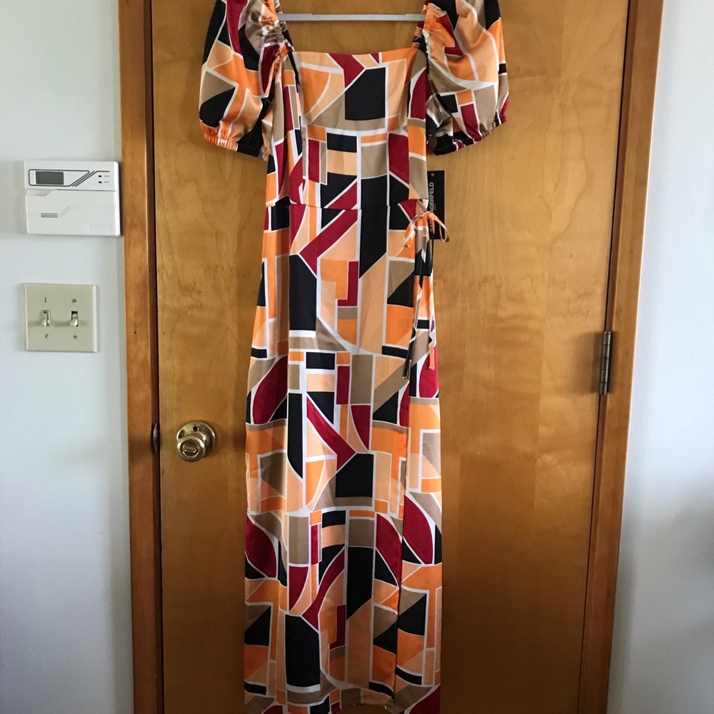Karl Puff-Sleeve Maxi Dress - Orange / Black